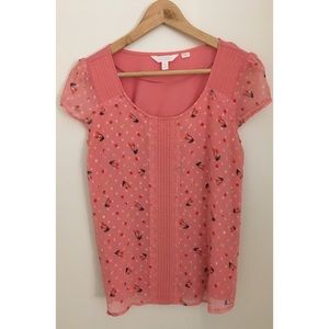 LC LAUREN CONRAD PINK CHERRY BABYDOLL BLOUSE.